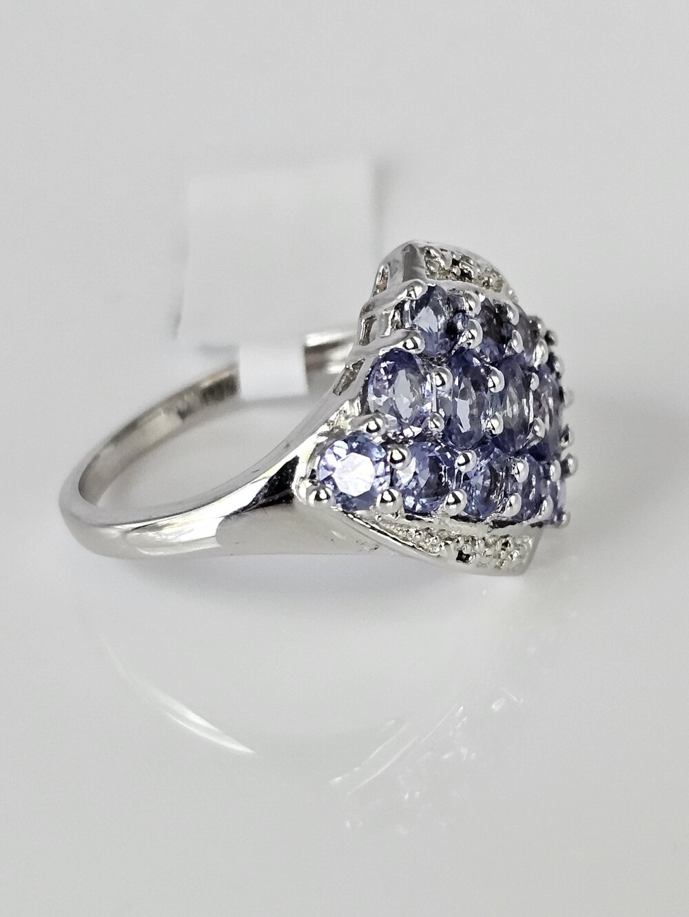 Natural Tanzanite & Diamond Ring Sterling Silver Rhodium Overlay Size 7 NEW - Picture 3 of 5